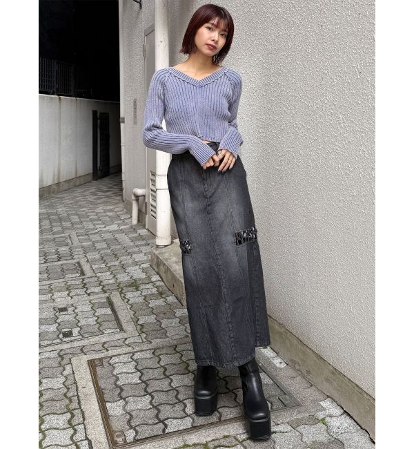 MURUA「ツイストレースアップデニムスカート」|スカート|