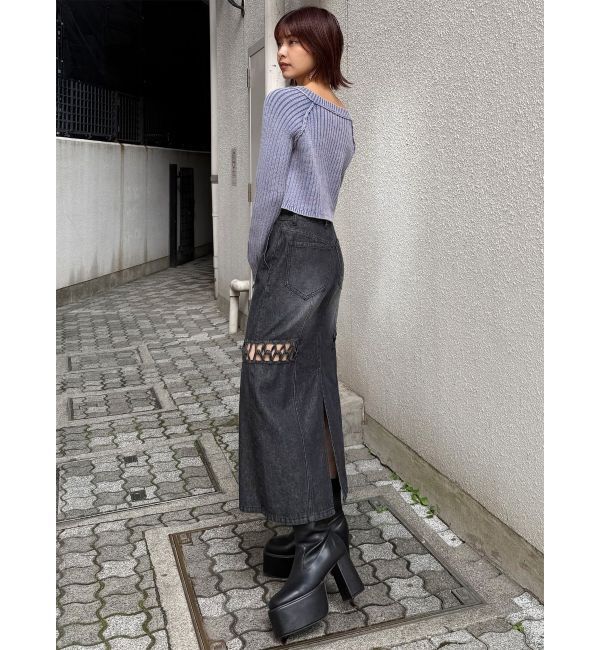 MURUA「ツイストレースアップデニムスカート」|スカート|