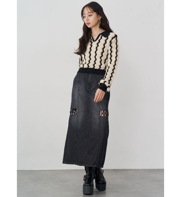 MURUA「ツイストレースアップデニムスカート」|スカート|