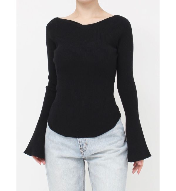 LAGUNAMOON「アシンメトリードレープフレアスリーブニット」|ニット・セーター|