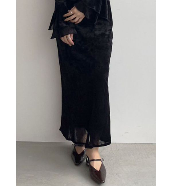 LAGUNAMOON「シアーベロアナロースカート」|スカート|ブラック