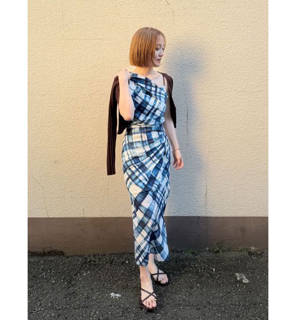 LAGUNAMOON「チェックガラドレープワンピース」|ワンピース|