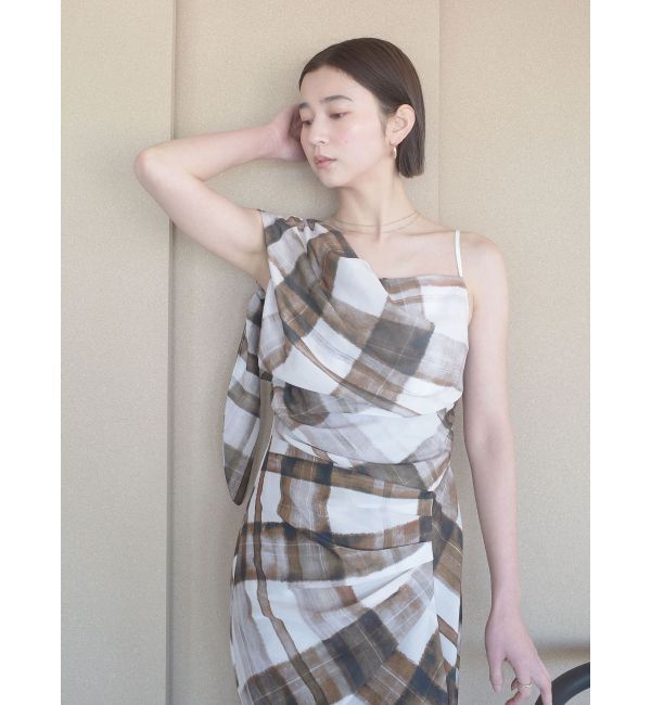 LAGUNAMOON「チェックガラドレープワンピース」|ワンピース|