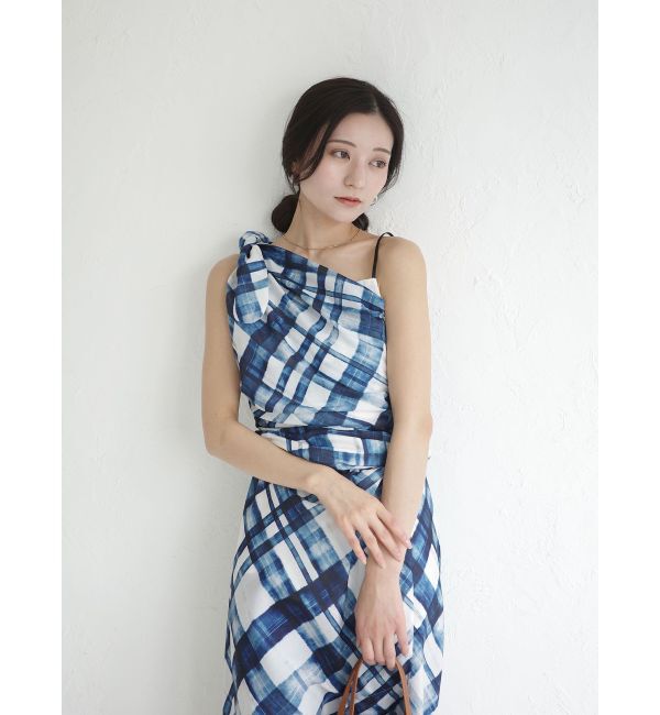 LAGUNAMOON「チェックガラドレープワンピース」|ワンピース|