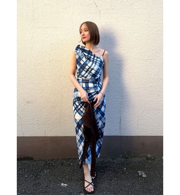 LAGUNAMOON「チェックガラドレープワンピース」|ワンピース|