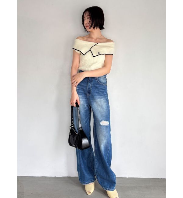 LAGUNAMOON「アシメカラーネックニット」|ニット・セーター|