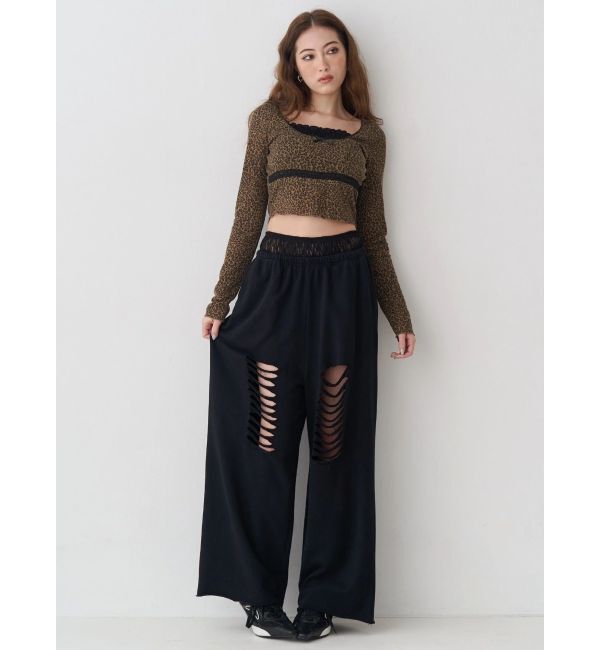 EVRIS「レースドッキングダメージスウェットワイドパンツ【セットアップ着用可能】」|その他|