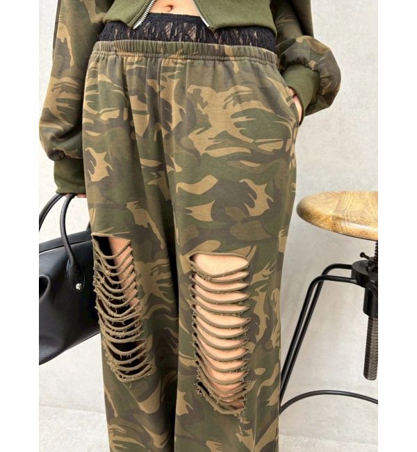 EVRIS「レースドッキングダメージスウェットワイドパンツ【セットアップ着用可能】」|その他|