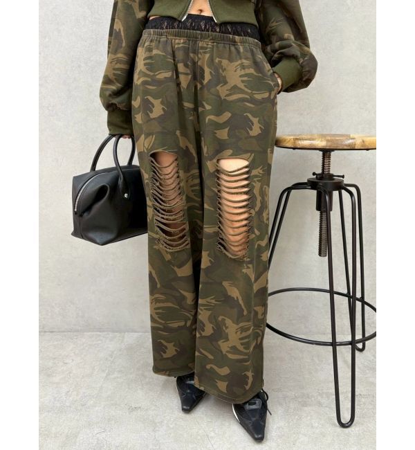 EVRIS「レースドッキングダメージスウェットワイドパンツ【セットアップ着用可能】」|その他|