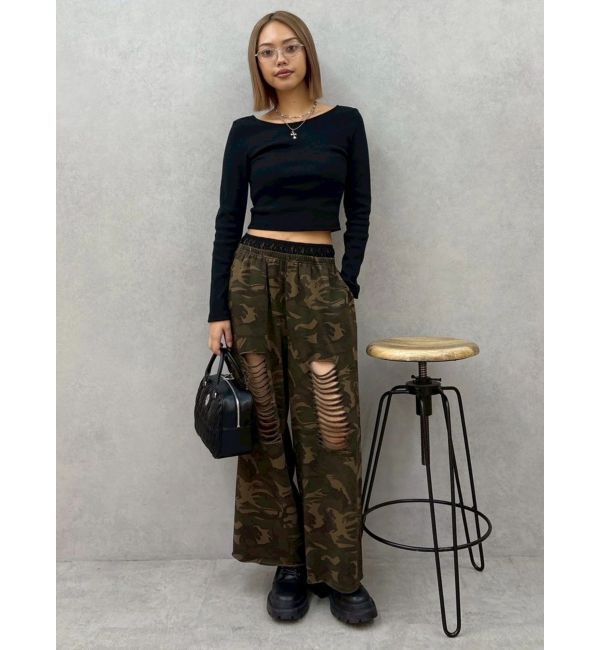 EVRIS「レースドッキングダメージスウェットワイドパンツ【セットアップ着用可能】」|その他|