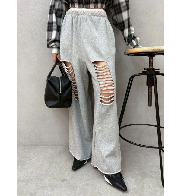 EVRIS「レースドッキングダメージスウェットワイドパンツ【セットアップ着用可能】」|その他|