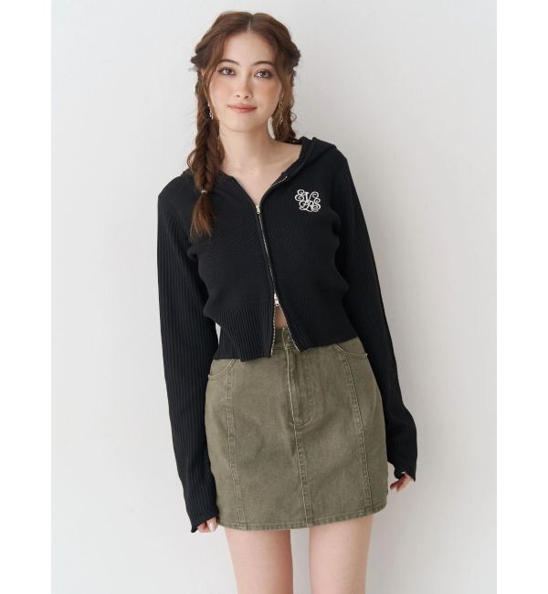 EVRIS「ワンポイントジップアップニットフーディー」|ニット・セーター|