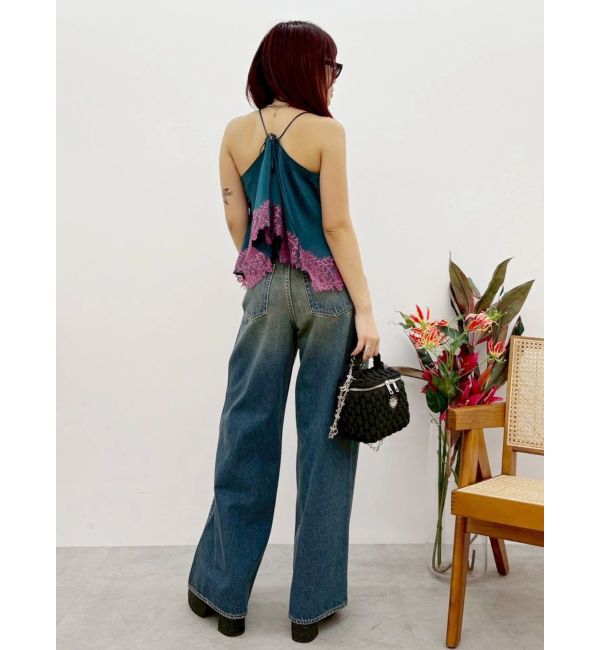 EVRIS「ラインストーンワイドデニムパンツ」|デニム|