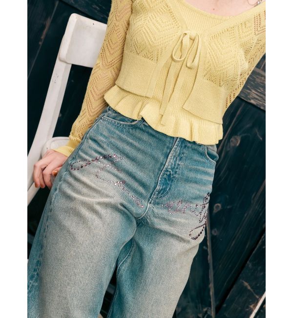 EVRIS「ラインストーンワイドデニムパンツ」|デニム|