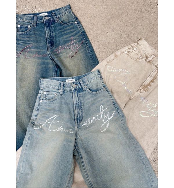 EVRIS「ラインストーンワイドデニムパンツ」|デニム|