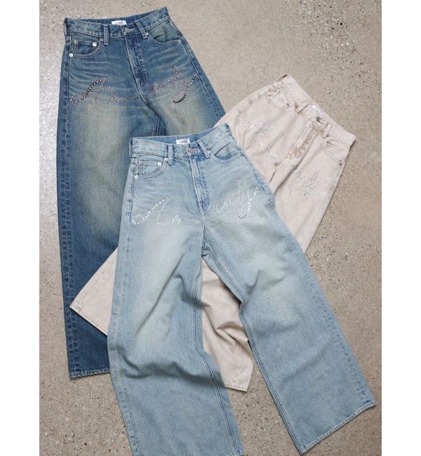 EVRIS「ラインストーンワイドデニムパンツ」|デニム|