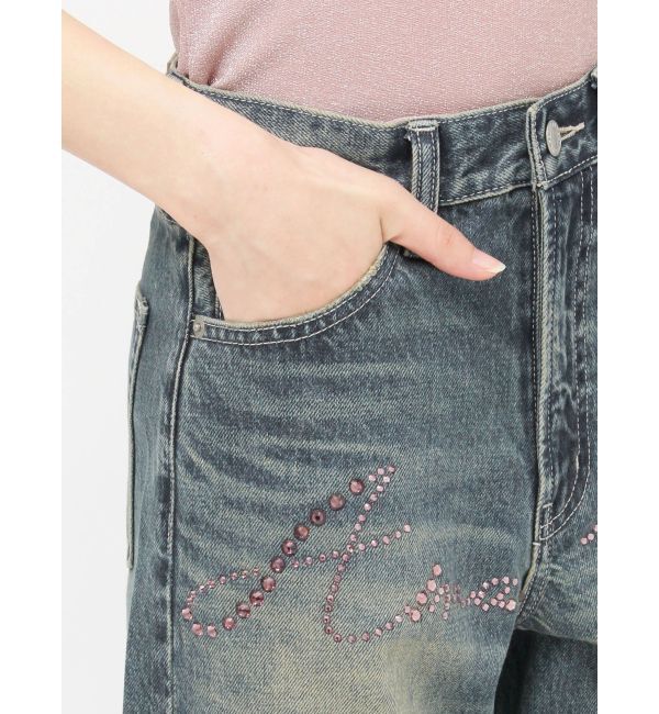 EVRIS「ラインストーンワイドデニムパンツ」|デニム|