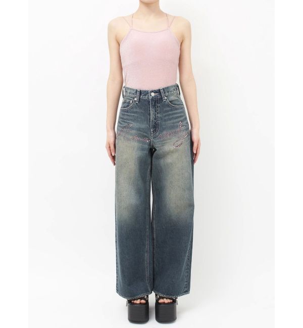 EVRIS「ラインストーンワイドデニムパンツ」|デニム|