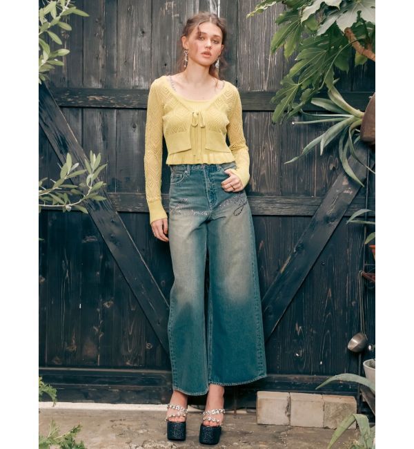 EVRIS「ラインストーンワイドデニムパンツ」|デニム|