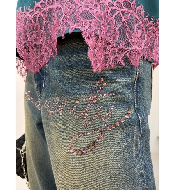 EVRIS「ラインストーンワイドデニムパンツ」|デニム|