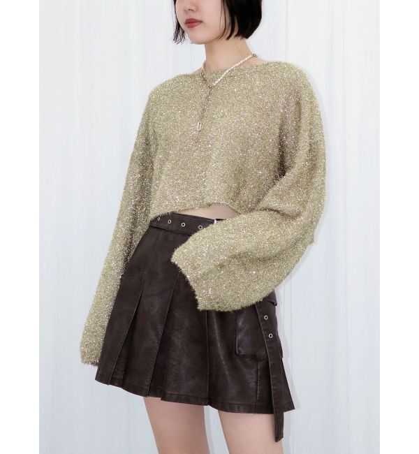 jouetie「クロップドラメニットプルオーバー」|ニット・セーター|ゴールド