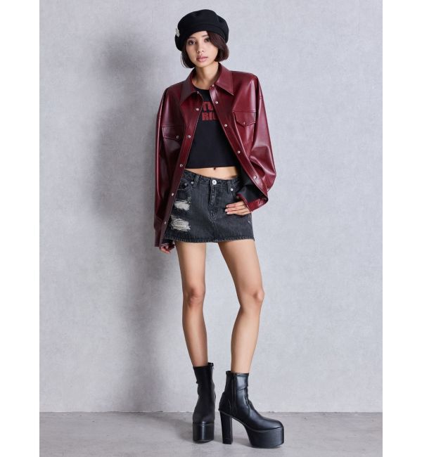 GYDA「ハイウエストダメージスカートライクデニムショートパンツ」|スカート|