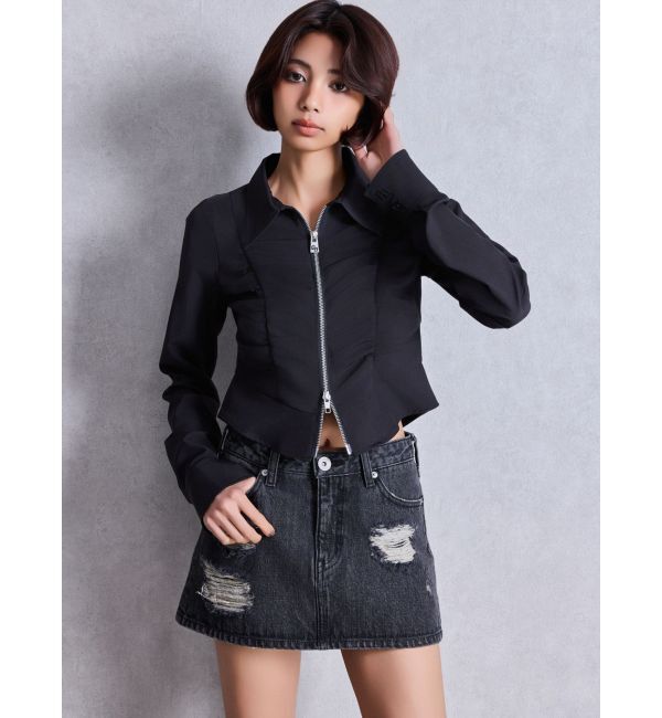 GYDA「ハイウエストダメージスカートライクデニムショートパンツ」|スカート|