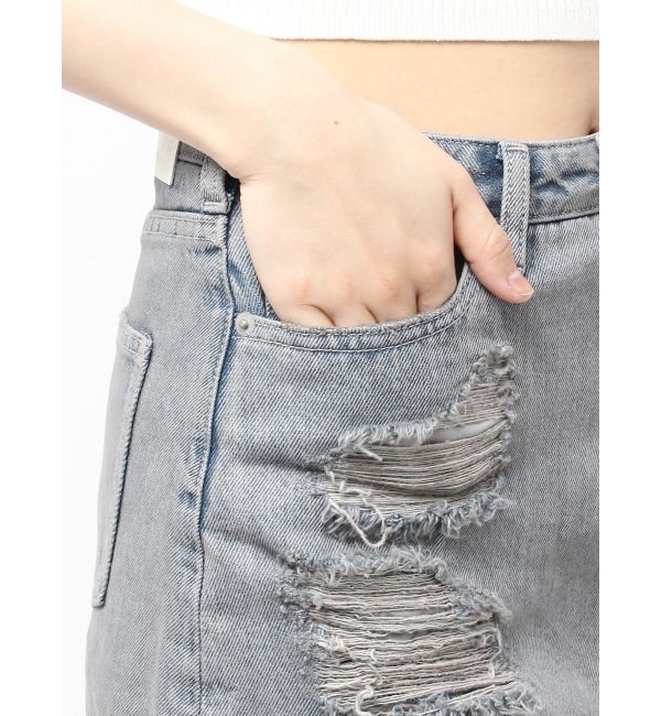 GYDA「ハイウエストダメージスカートライクデニムショートパンツ」|スカート|