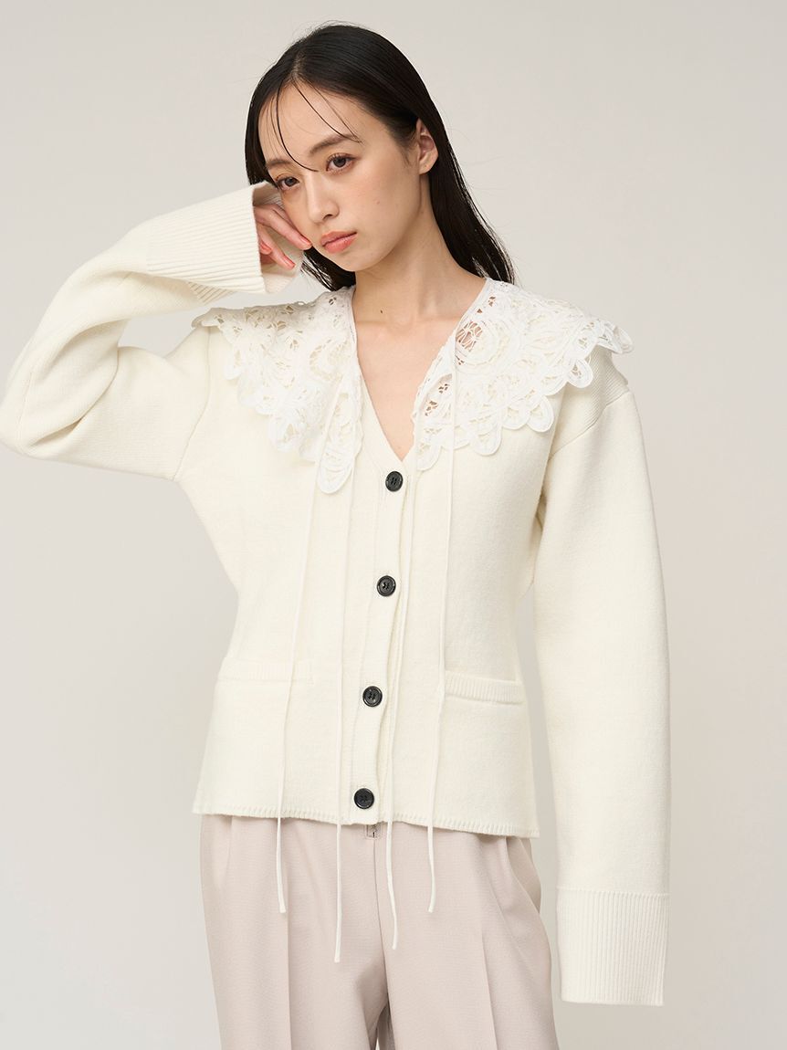 SNIDEL「バテンレースカラーニットカーディガン」|カーディガン|