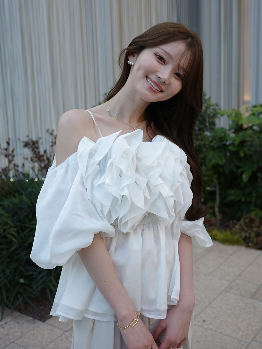 FRAY I.D「フラワーライクフリルペプラムブラウス」|シャツ・ブラウス|WHT