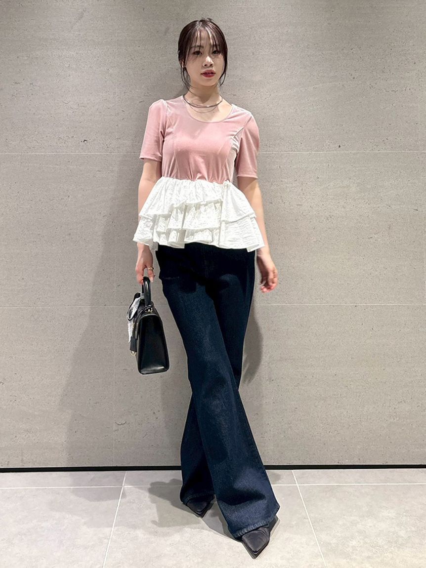 LILY BROWN「ベロアペプラムフリルトップス」|Tシャツ・カットソー|