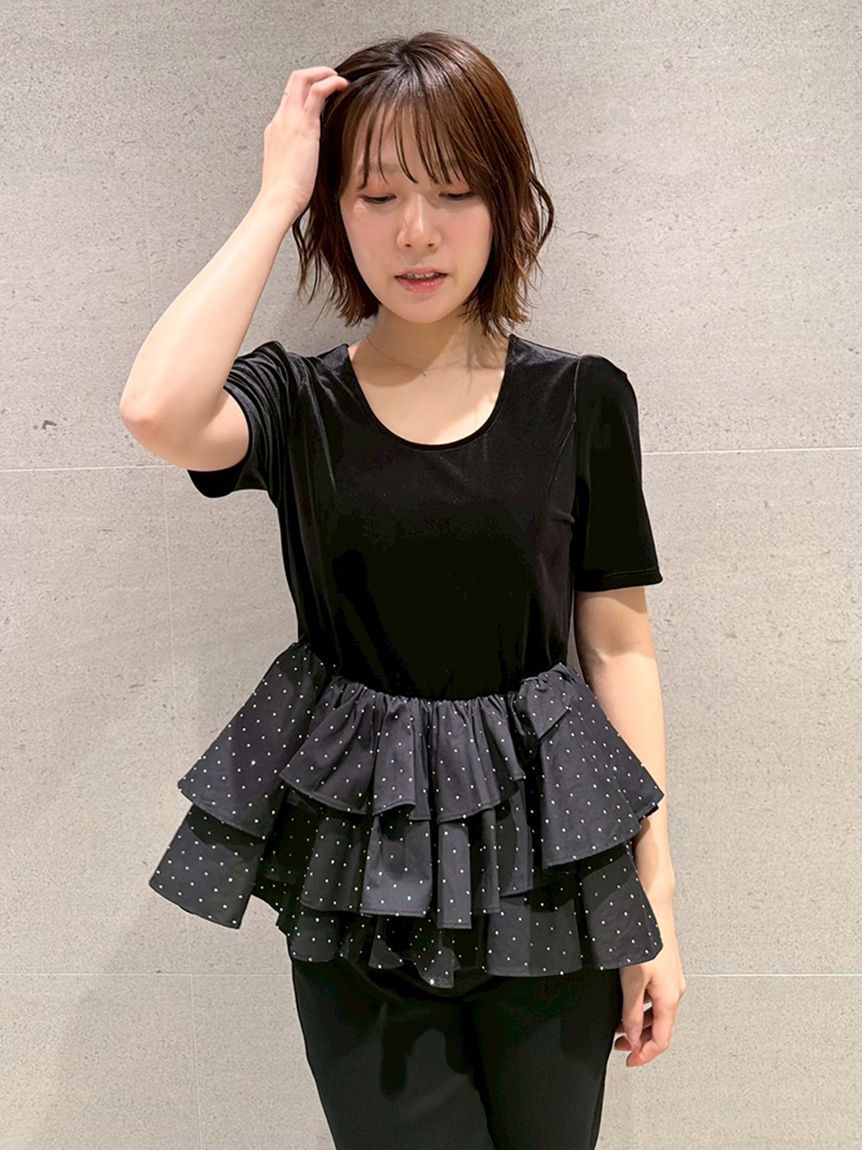 LILY BROWN「ベロアペプラムフリルトップス」|Tシャツ・カットソー|