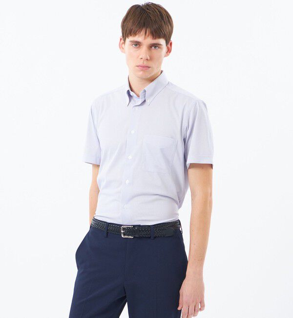 MACKINTOSH PHILOSOPHY「トロッター 半袖ボタンダウン トリコットジャージー」|シャツ・ブラウス|パープル