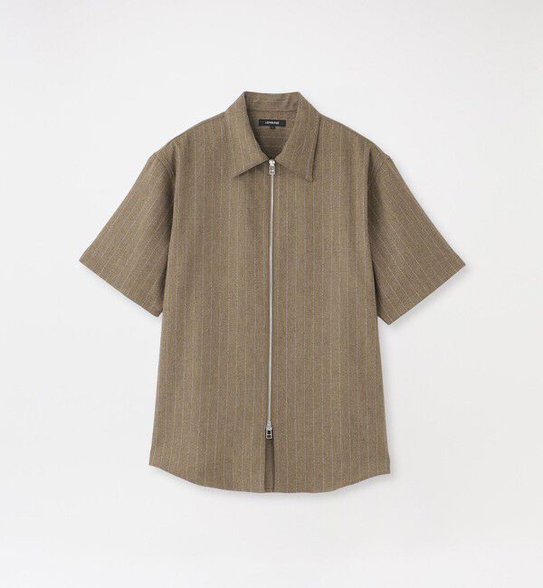  「スラブストライプショートスリーブZIPシャツ」|シャツ・ブラウス|ベージュ