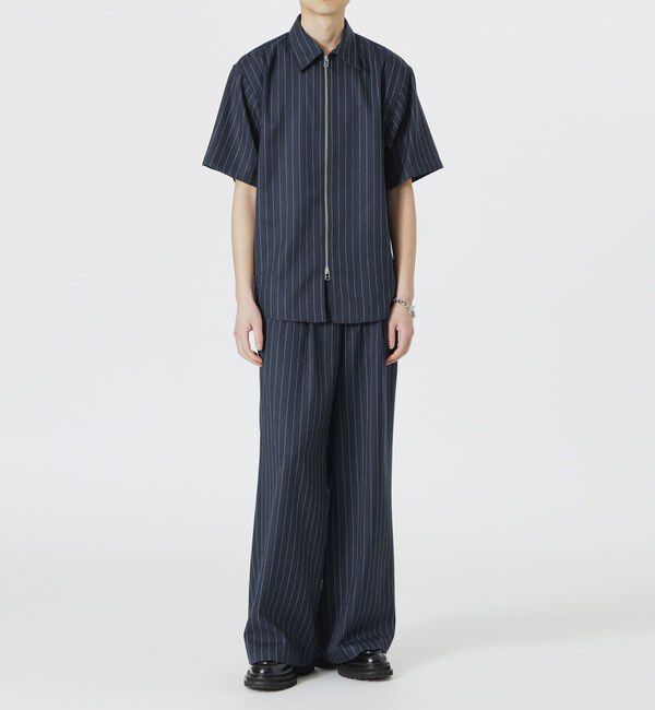  「スラブストライプショートスリーブZIPシャツ」|シャツ・ブラウス|