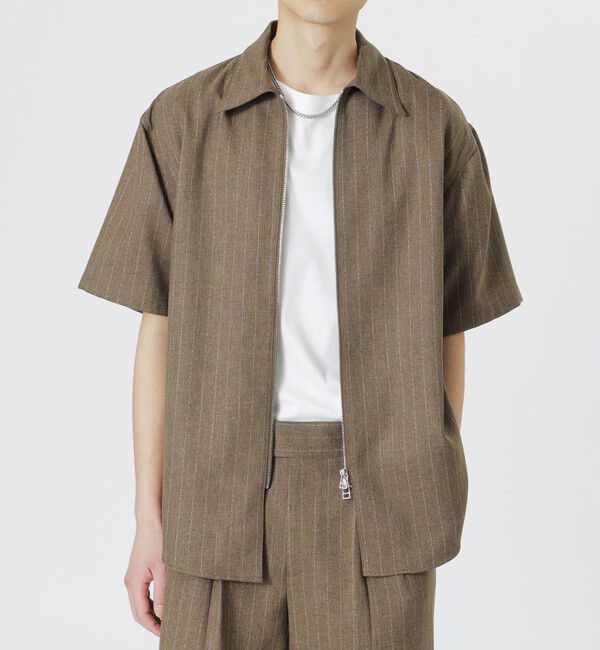  「スラブストライプショートスリーブZIPシャツ」|シャツ・ブラウス|