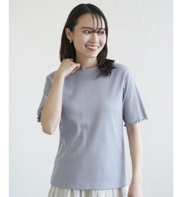 ikka「ラメテレコ前後2WAYメローT」|Tシャツ・カットソー|ブルー