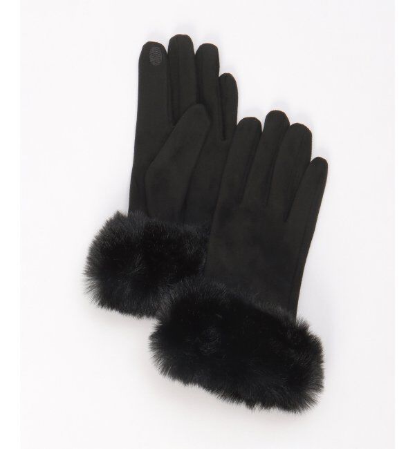 ikka「エコスエードファーツキグローブ」|手袋|ブラック