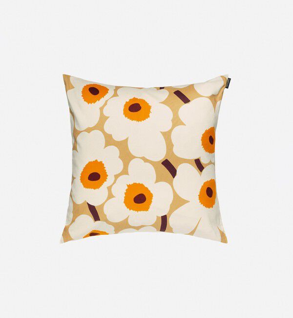 Marimekko「Pieni Unikko クッションカバー 50&times;50cm」|クッション・クッションカバー|ｷｬﾗﾒﾙ&times;ｸﾘｰﾑ&times;ｵﾚﾝｼﾞ