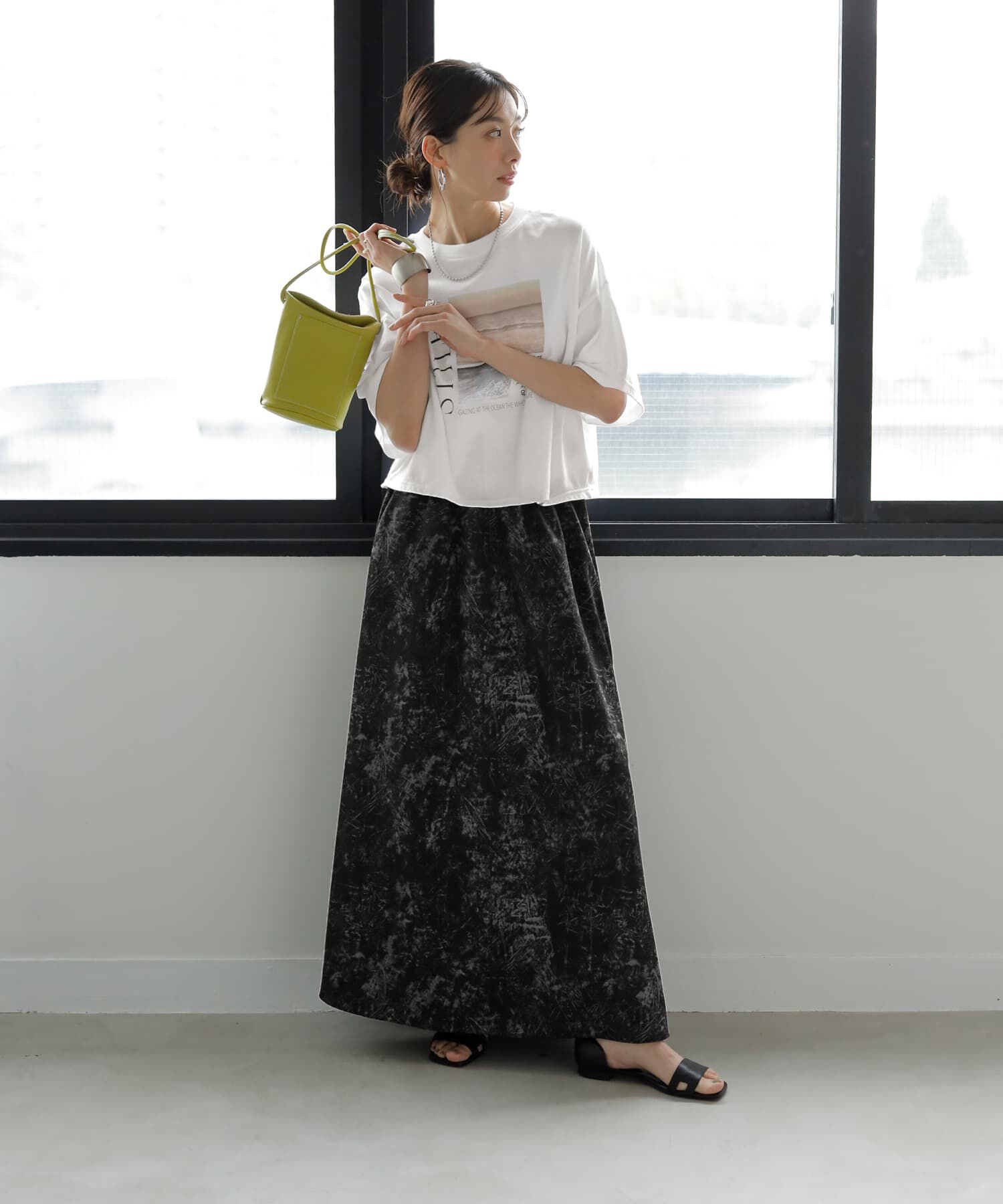 STYLE DELI「エレクトリック柄マキシ丈ギャザースカート」|フレア|