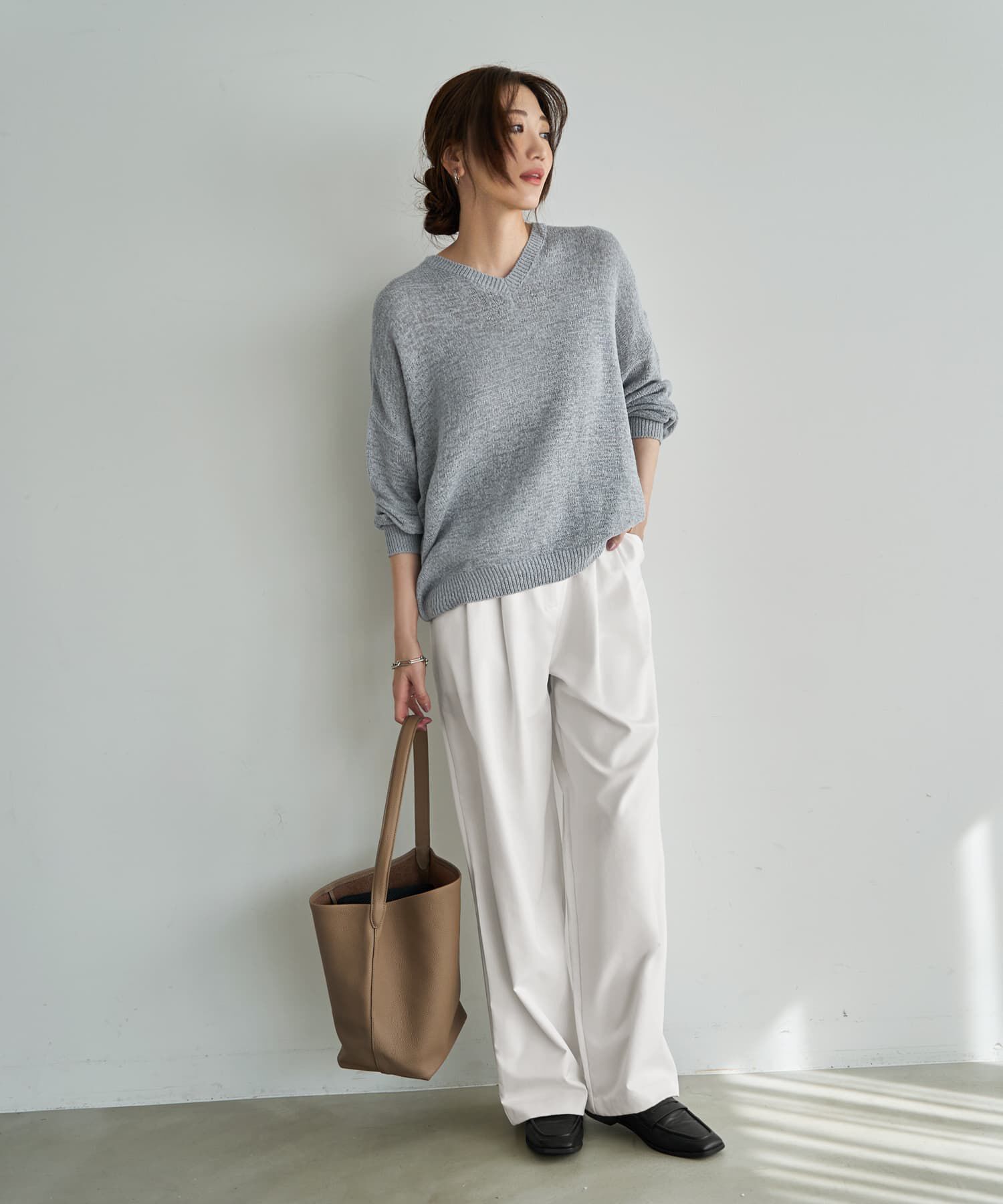 STYLE DELI「微シアーシャリ感Vネックニット」|ニット・セーター|