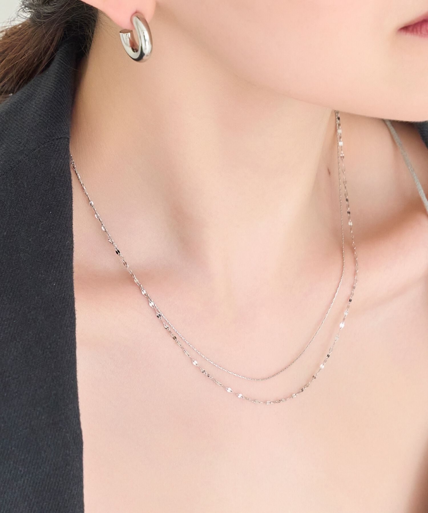 Phoebe「【金属アレルギー対応】ダブルチェーンネックレス　シルバー/サージカルステンレス」|ネックレス|