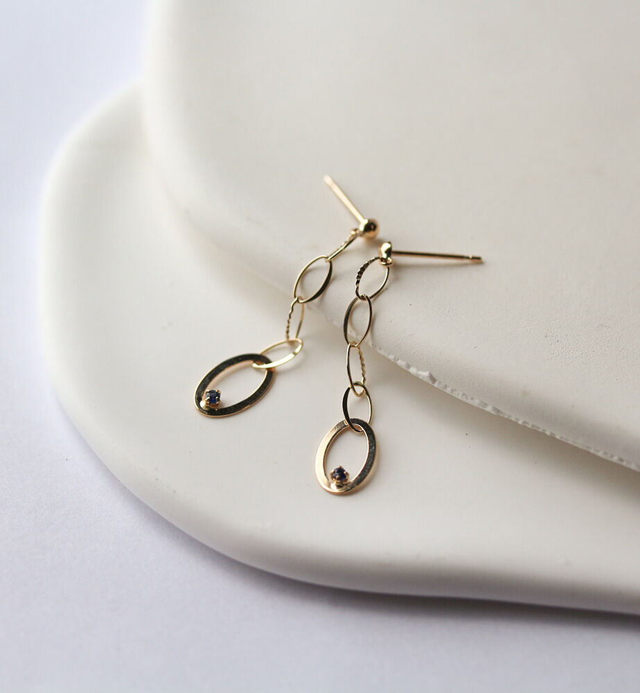  「サファイア チェーン ピアス | K10YG」|ピアス|K10 イエローゴールド