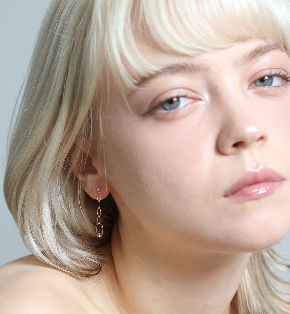  「サファイア チェーン ピアス | K10YG」|ピアス|