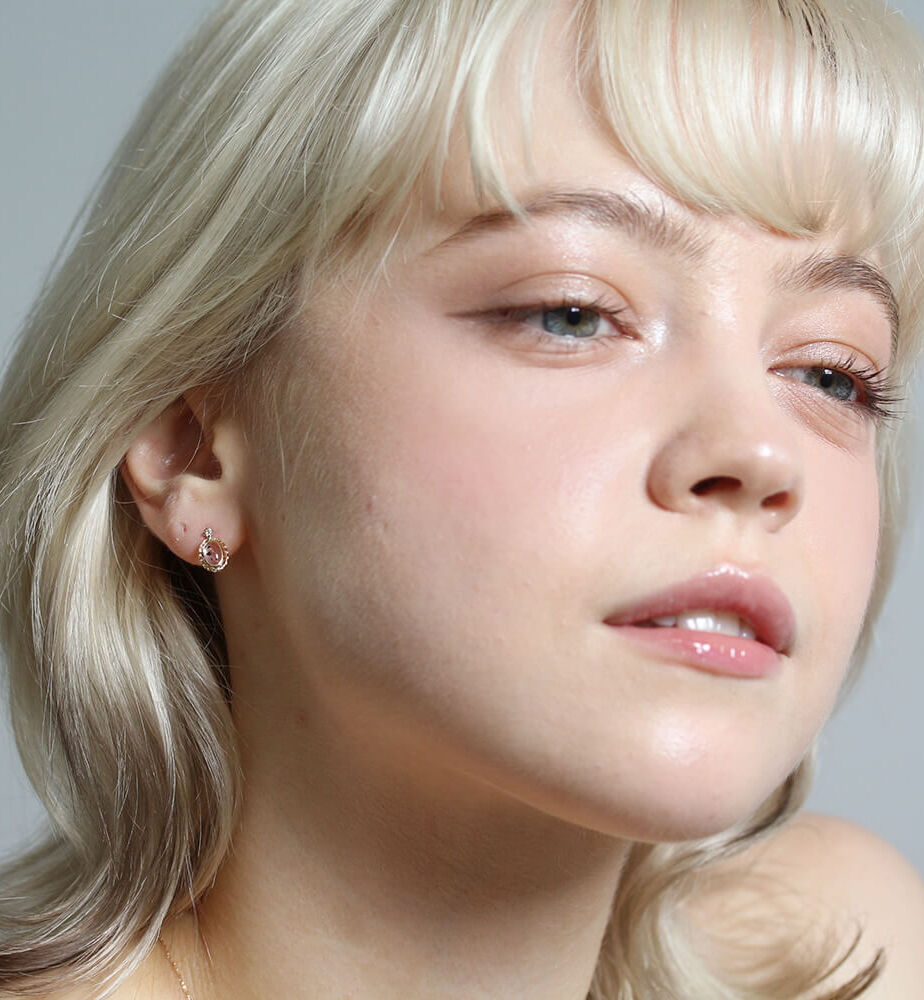  「ドッティドピンククォーツ / ダイヤモンド ピアス | K10YG」|ピアス|