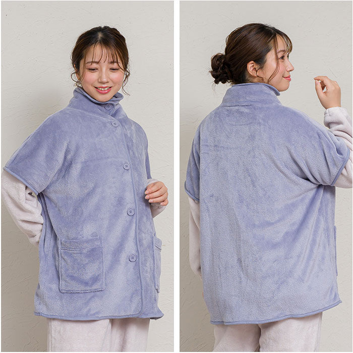 BACKYARD FAMILY「ブランケットローブ ショート丈 通販 ローブ ブランケット レディース 前開き フロントボタン」|ルームウェア|