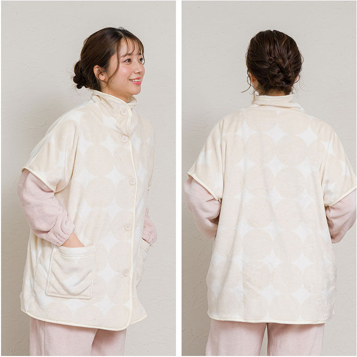 BACKYARD FAMILY「ブランケットローブ ショート丈 通販 ローブ ブランケット レディース 前開き フロントボタン」|ルームウェア|