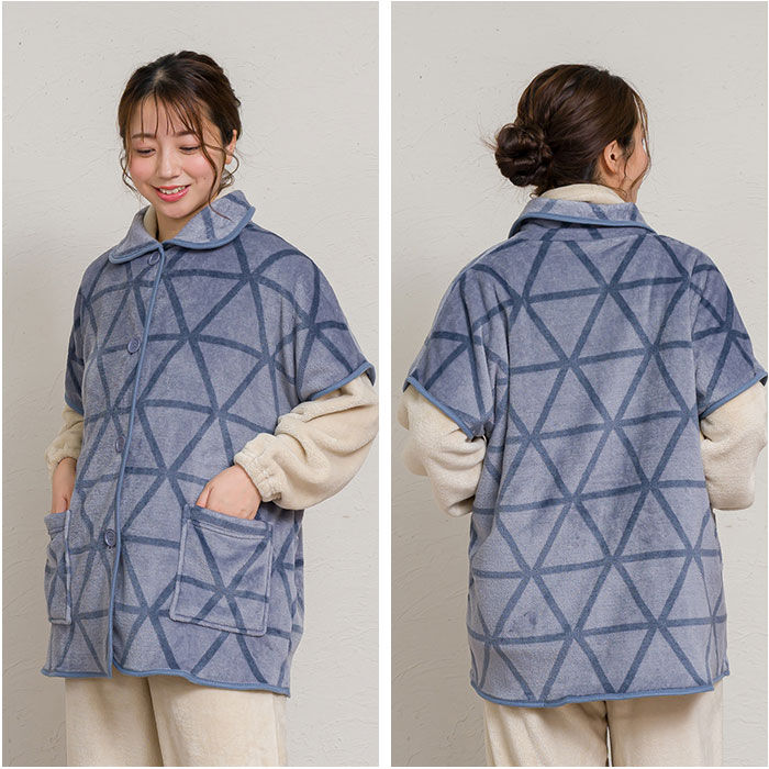 BACKYARD FAMILY「ブランケットローブ ショート丈 通販 ローブ ブランケット レディース 前開き フロントボタン」|ルームウェア|
