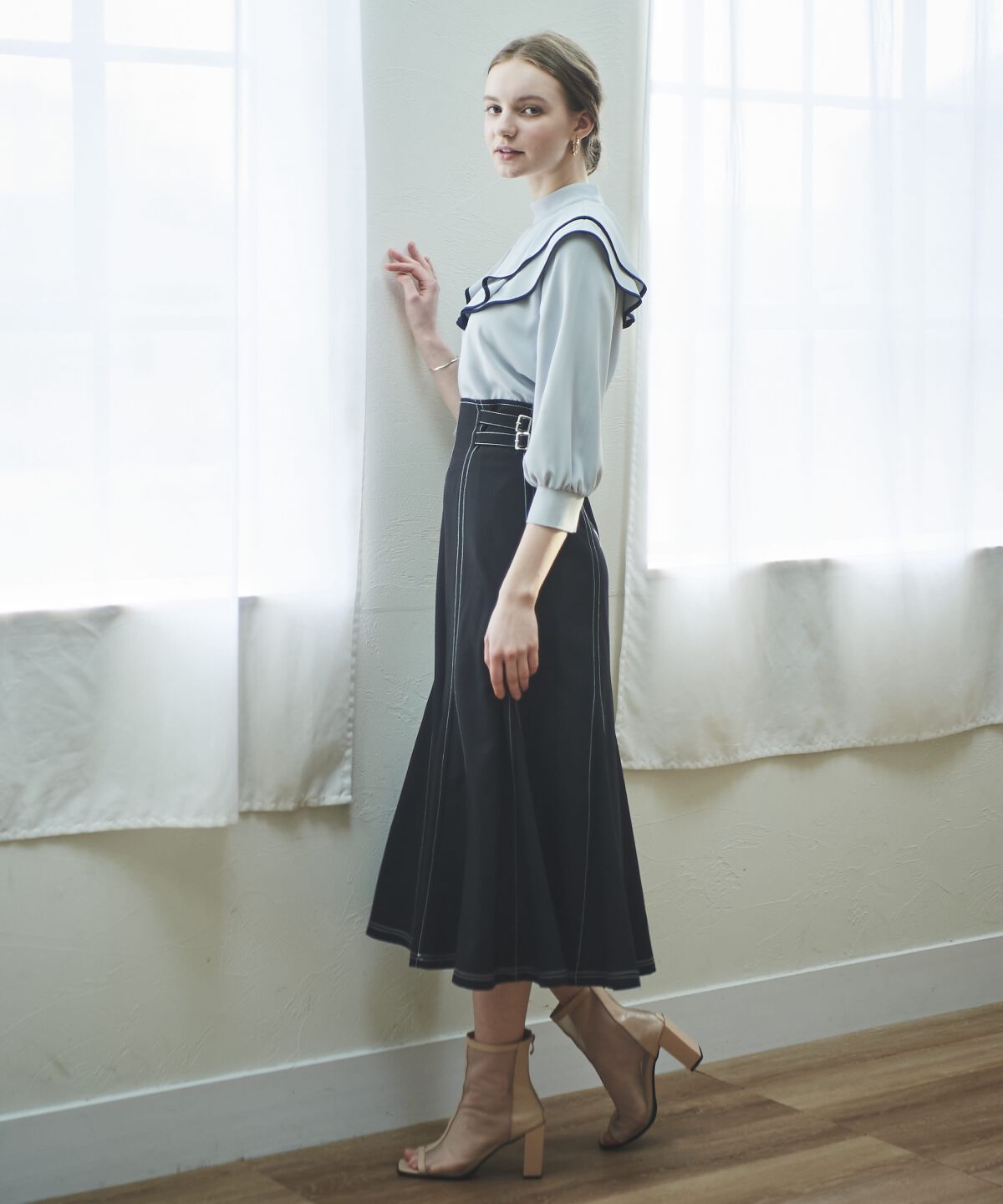 アンドクチュール「配色フリルケープブラウス」|シャツ・ブラウス|