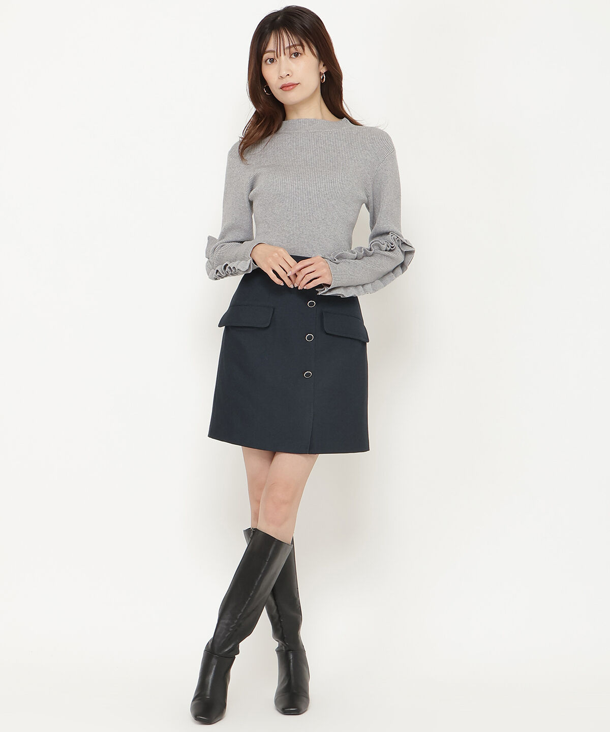 アンドクチュール「フラップミニスカート」|台形|